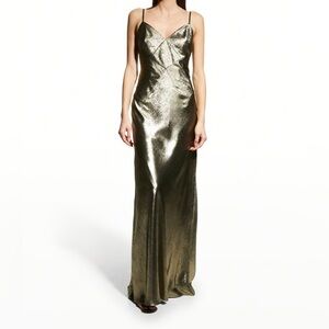 NWT Aiden Mattox v-neck foiled bias gown